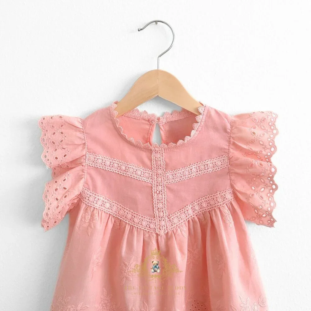 NWT Pretty Girls Blouse Lovely Floral Eyelet Lace Embroidery Bohemian Blush 2T